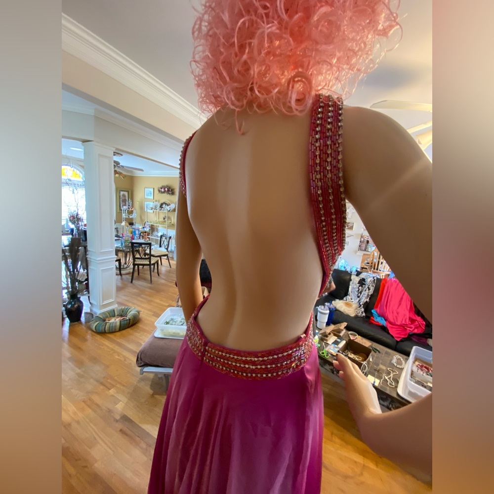 Rhinestone Studded Raspberry colored Evening Gown - Picture 12 of 12